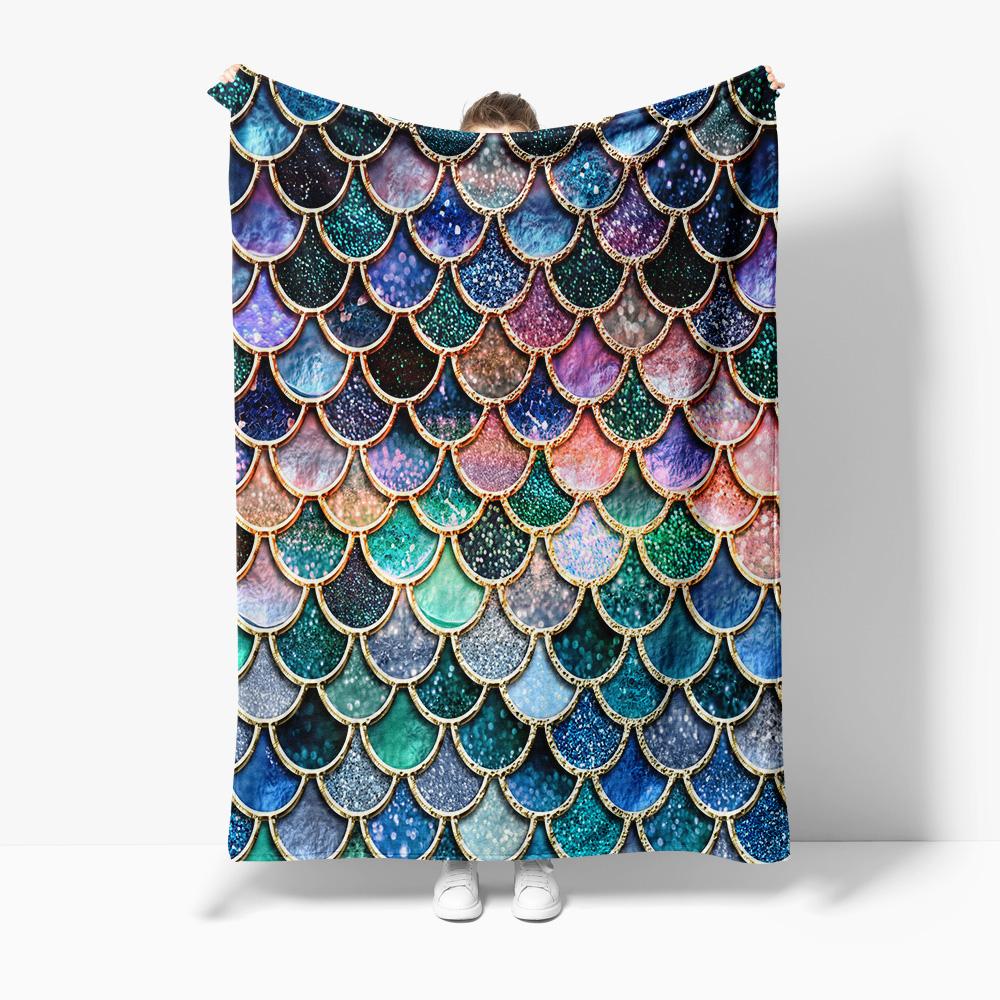 

Iridescent Mermaid Scales Blanket for Sofa Bed Travel Camping Living Room Office Conditioning Blanket for All Seasons Gifts 75x100cm