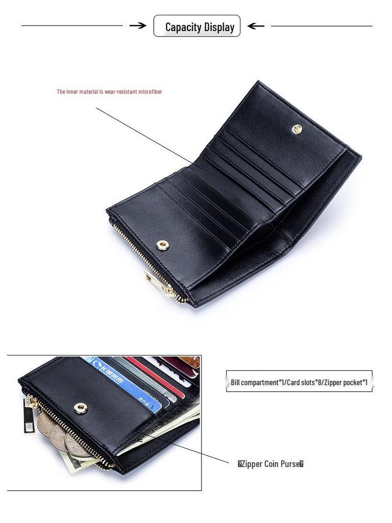 Women's Short Lambskin Woven Wallet: Foldable Card Holder & Zipper Coin Purse (2025)