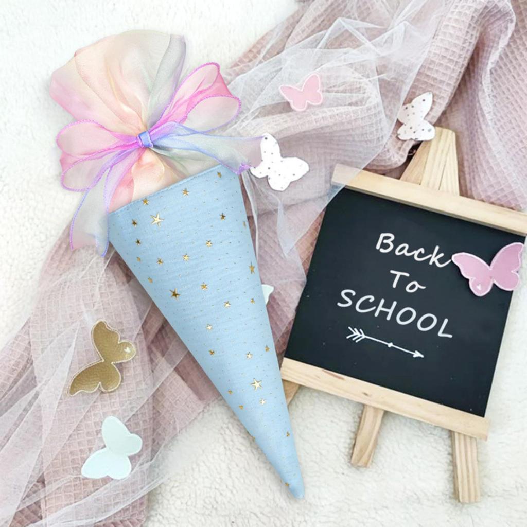 2pcs Colorful Cone Gift Bags School Season Fabric Storage Reusable Party Supplies with Ribbon Bow Decoration Candy Stationery