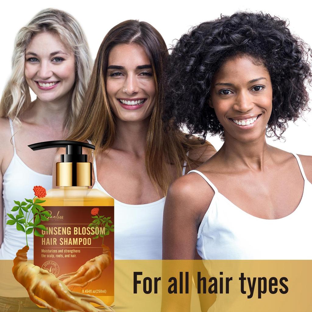 Ginseng Blossom Hair Shampoo-Moisturizes and Strengthens the Scalp, Roots, and hair-Suitable for All Hair Types, 250ml