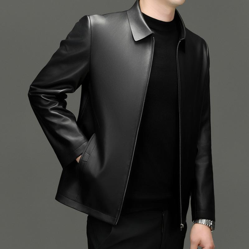 

Зимняя мужская кожаная куртка нового стиля с лацканами из овчины, натуральная кожаная куртка для мужчин 195