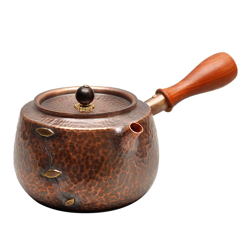 Handmade Purple Copper Side Handle Teapot Gongfu Tea Set Boiling Kettle Copper Teapot for Brewing Tea