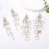 Light luxury high-end metal long leaves round splicing fringed earrings temperament cold holiday banquet women