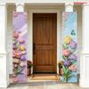 2D Flat, 2pcs Spring Garden Floral Hanging Banner with Yellow/Purple/White Tulips, Cascading Flowers & Butterflies - Suitable for Easter, Mother's Day