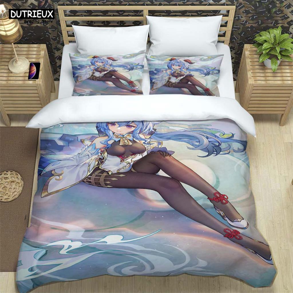 Genshin Impact Printed Polyester Bedding Set For Boys And Girls Three Piece Comfortable Soft Couple Gift Bedding Sets