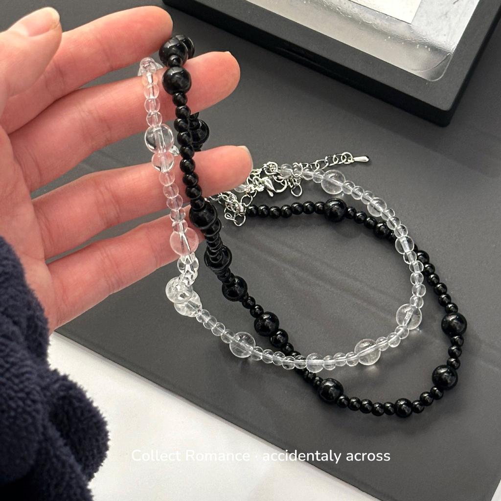 Korean version of simple style handmade beaded smooth glass pearl personalized retro fashion necklace collarbone chain