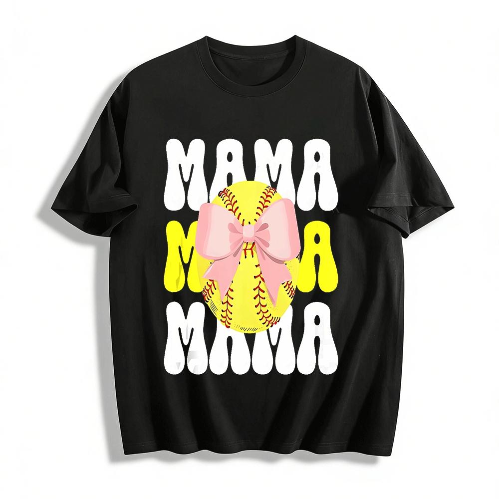 Softball Mama Print Crewneck Sweatshirt Casual Sports Mom Top Pure cotton T-shirt XXS