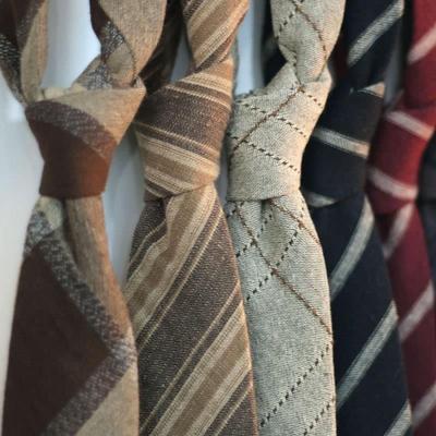 Coffee Linen Cotton Tie Matte Retro Casual British Japanese 7Cm Dark Red Black Niche Striped Accessories