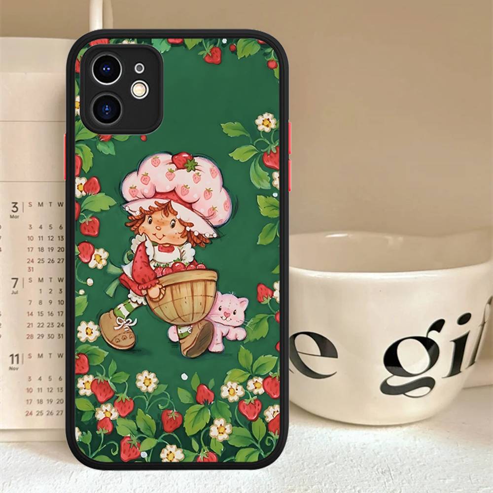 S-Strawberry-shortcake Girl For IPhone 11 12 13 14 15 16 Pro Max Plus X XS MAX Back Cover Matte Phone Case