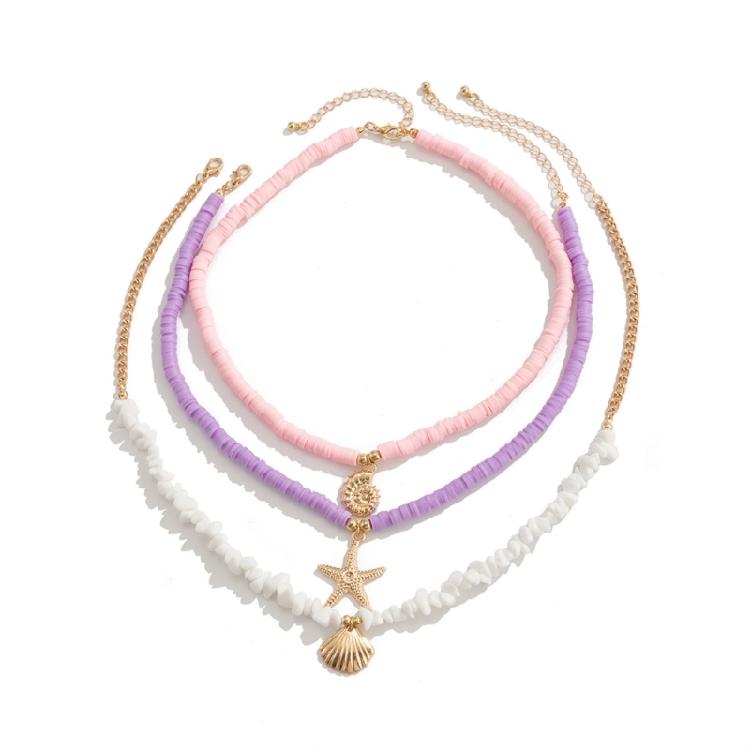 Set of 3pcs Ocean Charm Necklaces Girls Pendant Clavicle Chain with Delicate Beads And Unique Details for Stylish Women