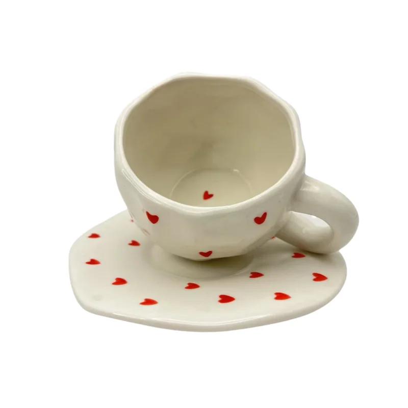 Hot Sale Manufacturer Hand-Painted Ceramic Cup Ceramic Coffee Cup Set Irregular Cup with Plate