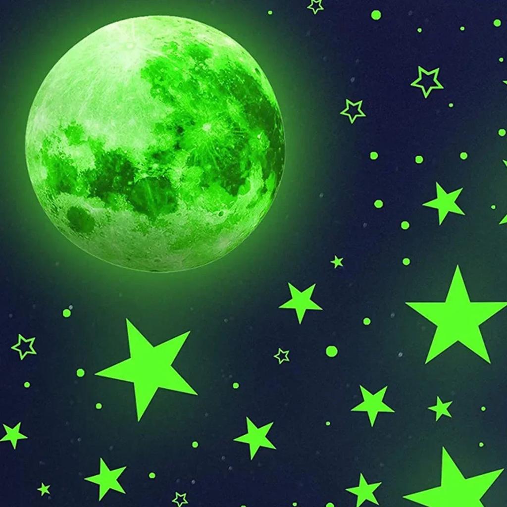 Ästhetischer 3D-Leuchtmond-Stern-Wandaufkleber, der im Dunkeln leuchtet, fluoreszierender Aufkleber, PVC, für Zuhause, Kinderzimmer, Wandaufkleber, Wanddekoration