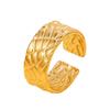 Personalized Geometric Wide Texture Open Ring for Women, 18K Gold Plated Stainless Steel Jewelry