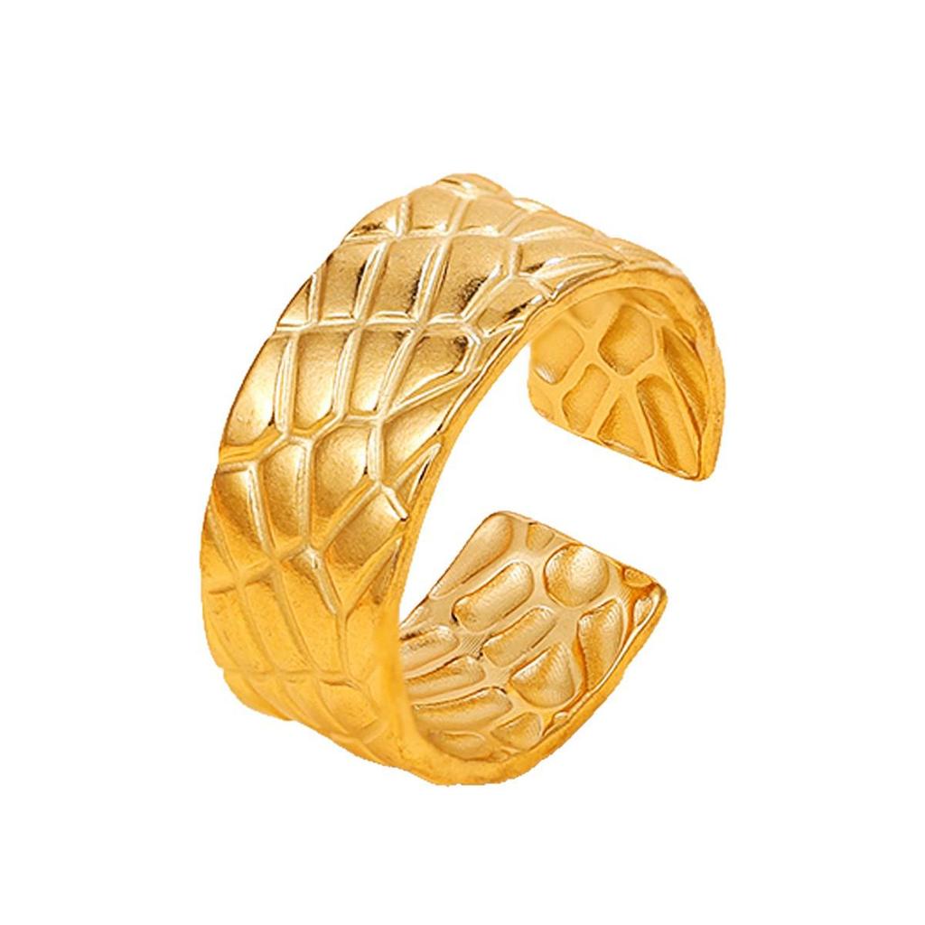 Personalized Geometric Wide Texture Open Ring for Women, 18K Gold Plated Stainless Steel Jewelry
