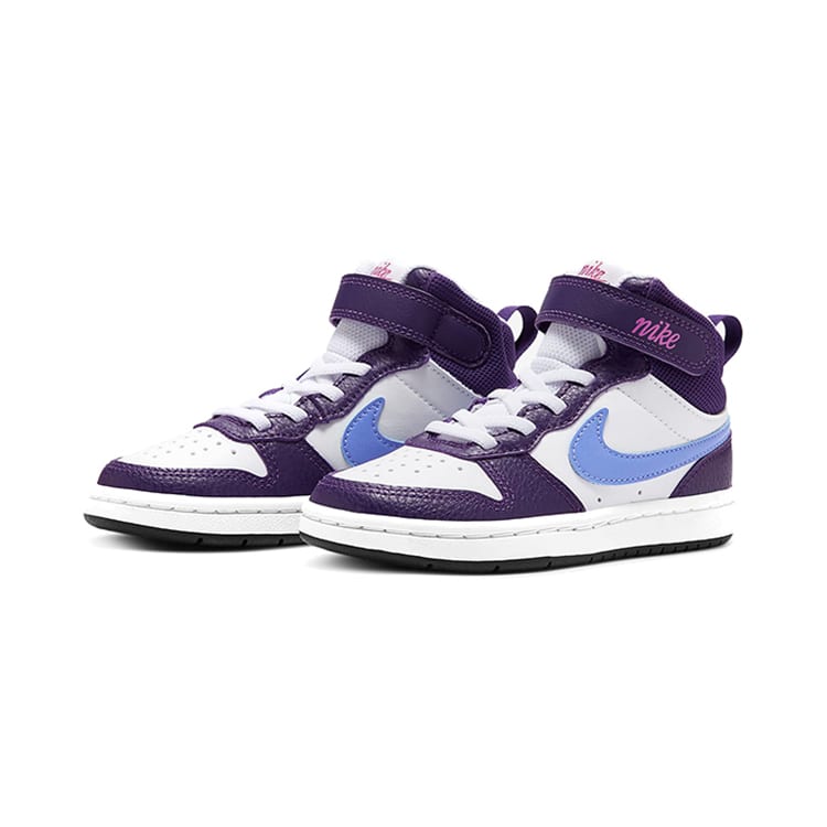 Nike Court Borough 2 Mid Comfortable Mid Top Skateboard Shoes White Grape Children Aged 3 7 Years Old CD7783-106