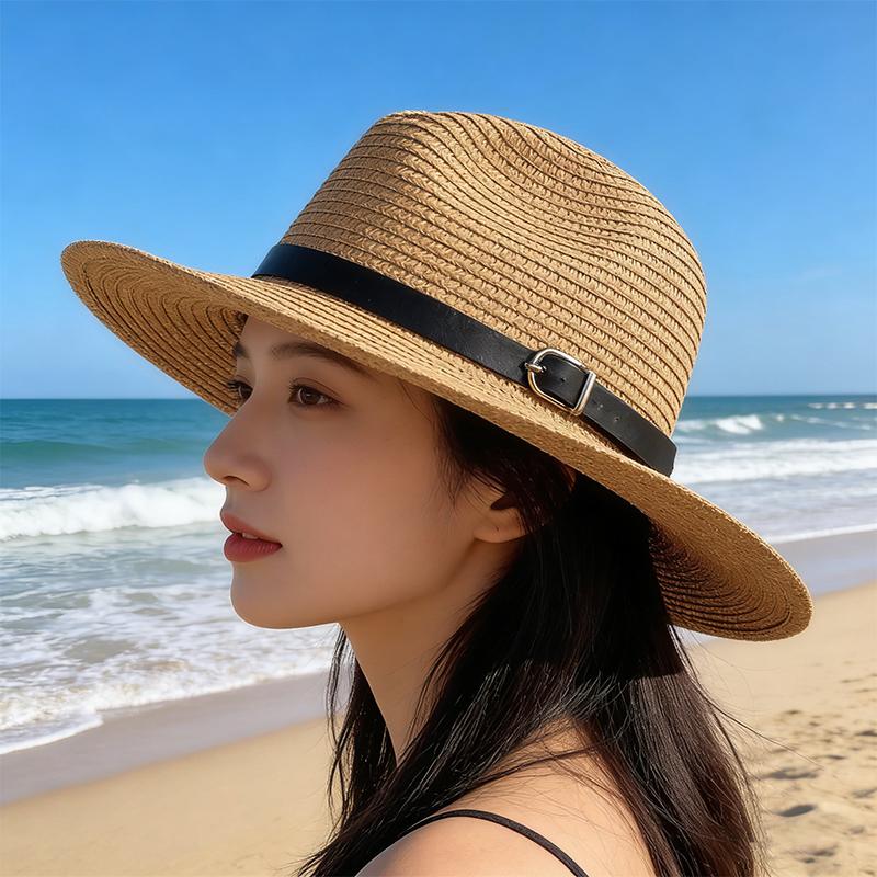 Western Cowboy Wide-brimmed Straw Hat, Summer Beach and Beach Sun Protection, Foldable Outdoor Hiking Sun Hat One Size