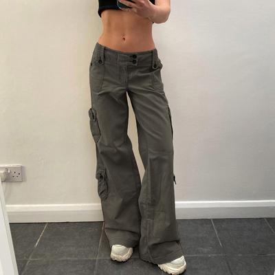 2022 Spring Autumn Vintage Casual High Waist Streetwear Pockets Women Cargo Pants Leisure Baggy Jeans Straight Wide Leg Trousers
