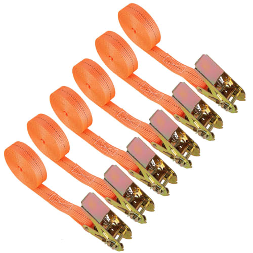 

RILIHII [Set of 6] Lashing Belts with Ratchet Buckles, 5m Long, 25mm Wide, 700kg Breaking Load Capacity, for Moving and Transport (Orange)