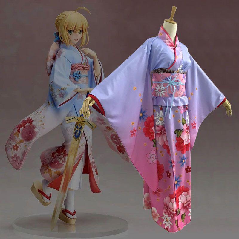 Fate Saber Cosplay Outfit Yukata Kimono Japanese Style Kimono for Women