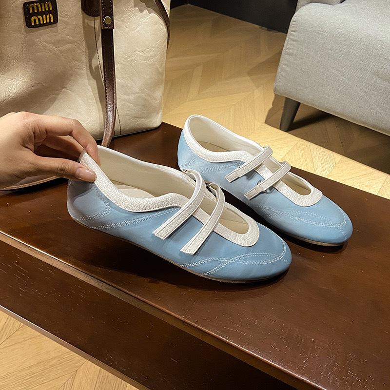 Sheepskin Silver Velcro Sports Mary Jane Shoes Versatile Round Head Casual Sneakers Women's Flat Ballet Training Shoes