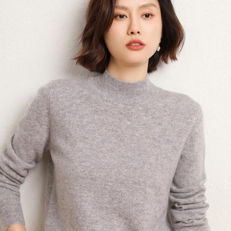 2026 New Women's Korean Style Half-High Collar Long-Sleeve Solid Color Sweater Pullover