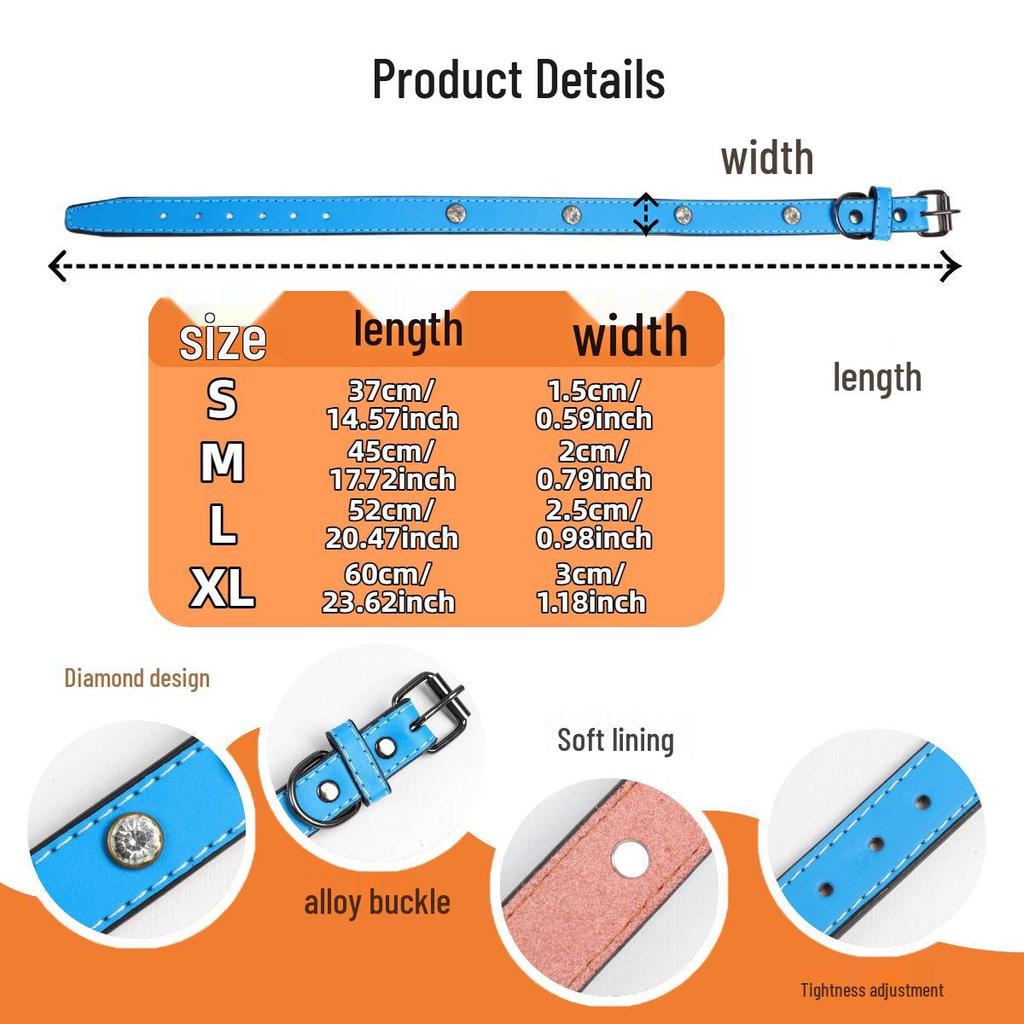 Luxury Diamond-Studded PU Leather Dog Collar - Durable & Fashionable for Outdoor Use