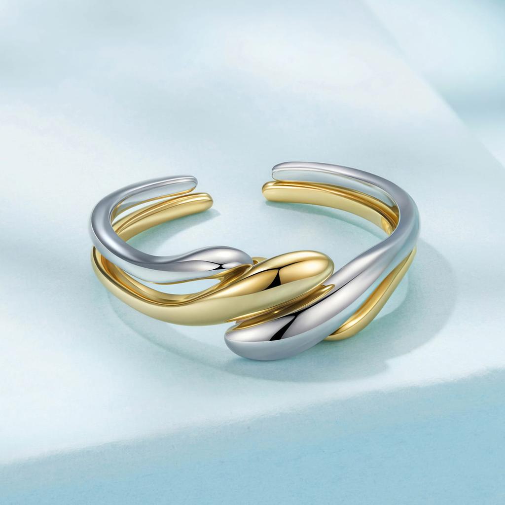Silver universal ring in the shape of waves, silver 925