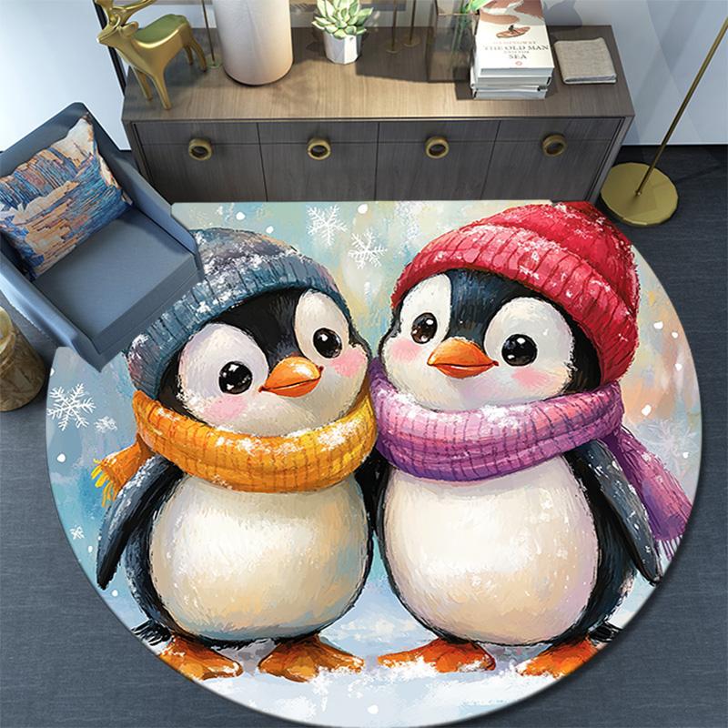 Penguin Round Area Rug,Carpet Rug for Living Room Bedroom Sofa Playroom Decor,Non-slip Floor Mat