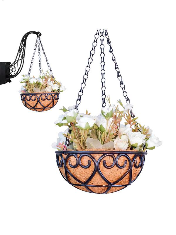 Kokosnussbraun Runde Eisenkette Hängekorb Blumentopf Europäisch Kreativ Sukkulente Grünpflanze Chlorophytum Comosum Blumentopf