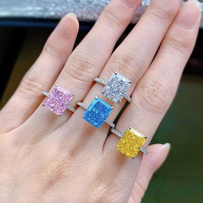 Fashion 18K White Gold Radiant Cut 8*10MM Courndum Ring For Women Engagement Gift 925 Sterling Silver Luxury Jewelry