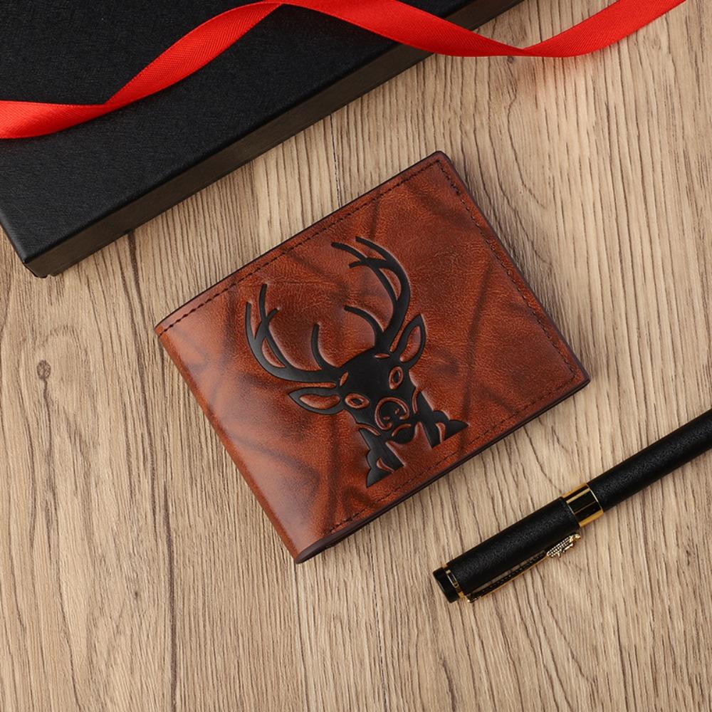 

New PU Leather Retro Men s Wallet 3D Embossed Pattern Black Coffee Multiple Pockets Two-Fold Ultra Thin Coin Purse Men Women колір темно кави