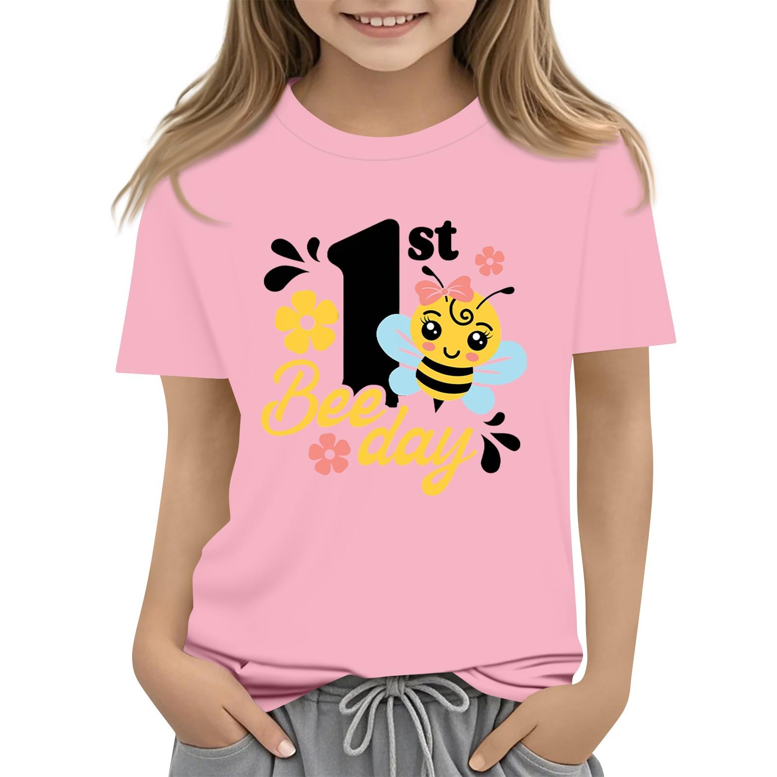 

Children s Fashion Daily Printed Round Neck Short Sleeved Casual T-shirt Top 160 рожевий