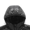 Men Down Coat Hooded Lightweight Warm Winter Jacket Long Sleeve Zipper Closure Windproof Cold Weather Outerwear