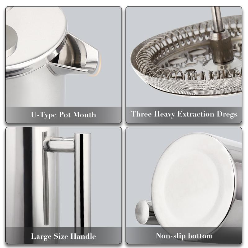 Double-Wall Insulated Coffee Maker French Press Stainless Steel Espresso Coffee Machine High Quality Coffee Tea Maker Pot