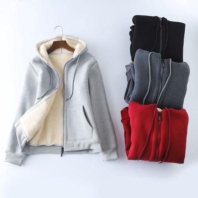 Damen Herbst Winter Samt Gepolsterter Lammwollmantel Locker Lässig Warme Kapuzenjacke Dicke Basic Einfarbige Sportbekleidung