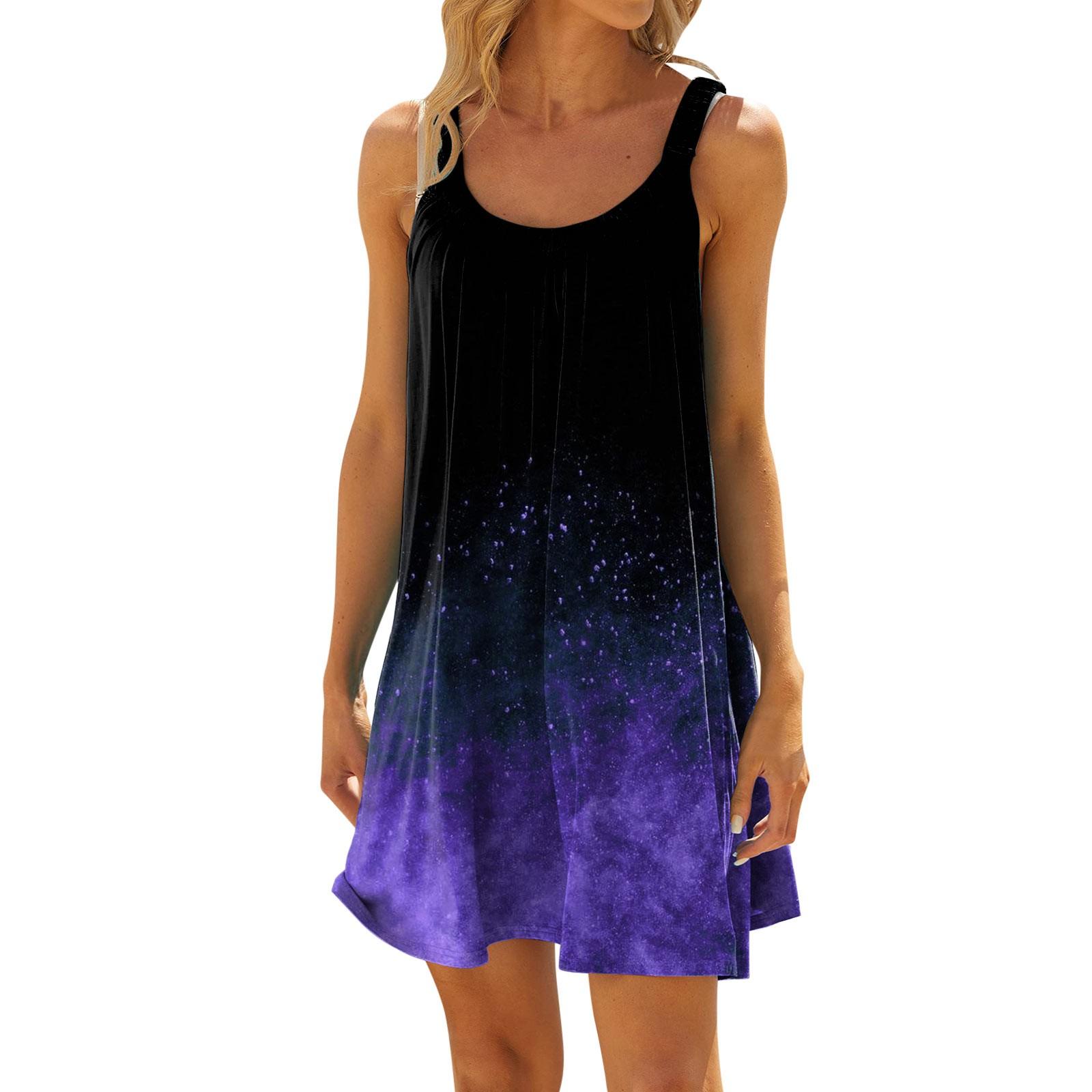Women s Fashion Summer Beach Casual Print Sleeveless Cute  Sling Dress L фиолетовый