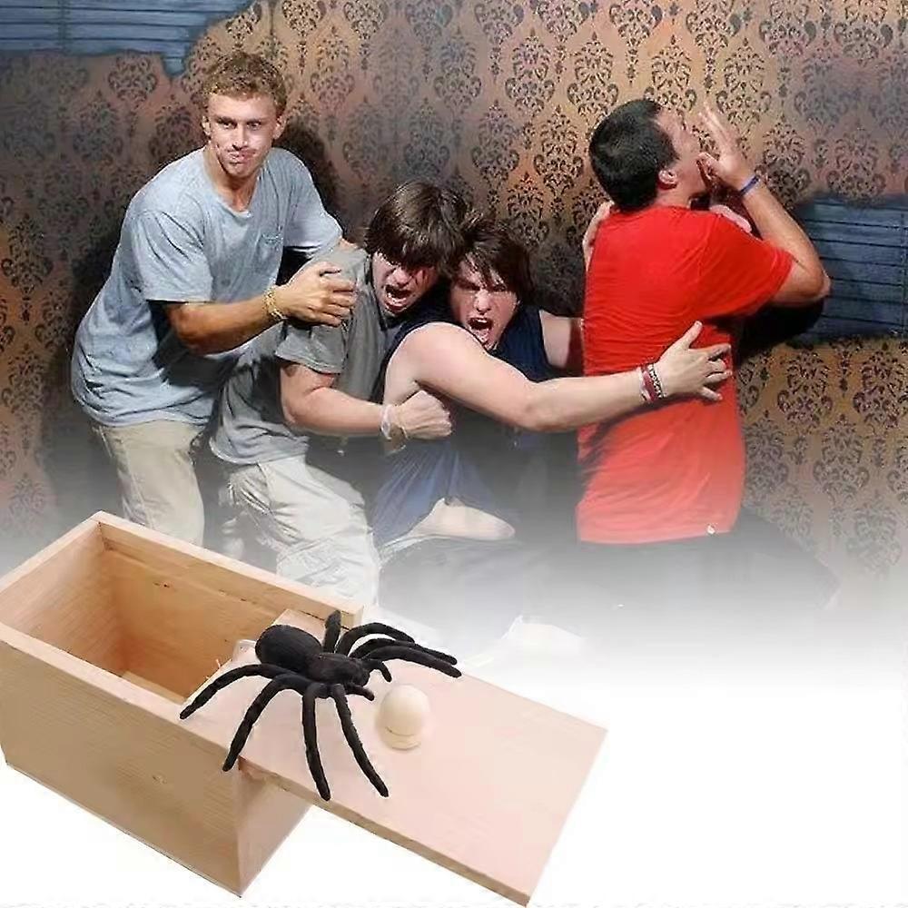 Handgefertigte Gummi-Spinnen Streich Holzbox - Lustige Überraschung Spaß Geschenk Holzbox, Interaktives Scherzgeschenk für Freunde & Familie