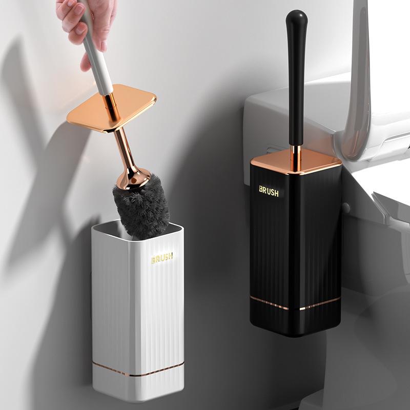 Wall-Mounted Silicone Toilet Brush with Storage Rack - No Dead Angles, Perfect for Bathroom Cleaning
