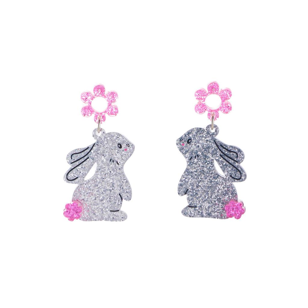 Creative Design Sense Fine Flash Cute Rabbit Acrylic Earrings, Light Luxury High-End Cartoon Fashion Earrings