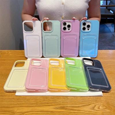 iPhone 17 Pro Jelly Silicone Card Holder Case, Solid Color, Anti-Fall Protection for iPhone 15P/14