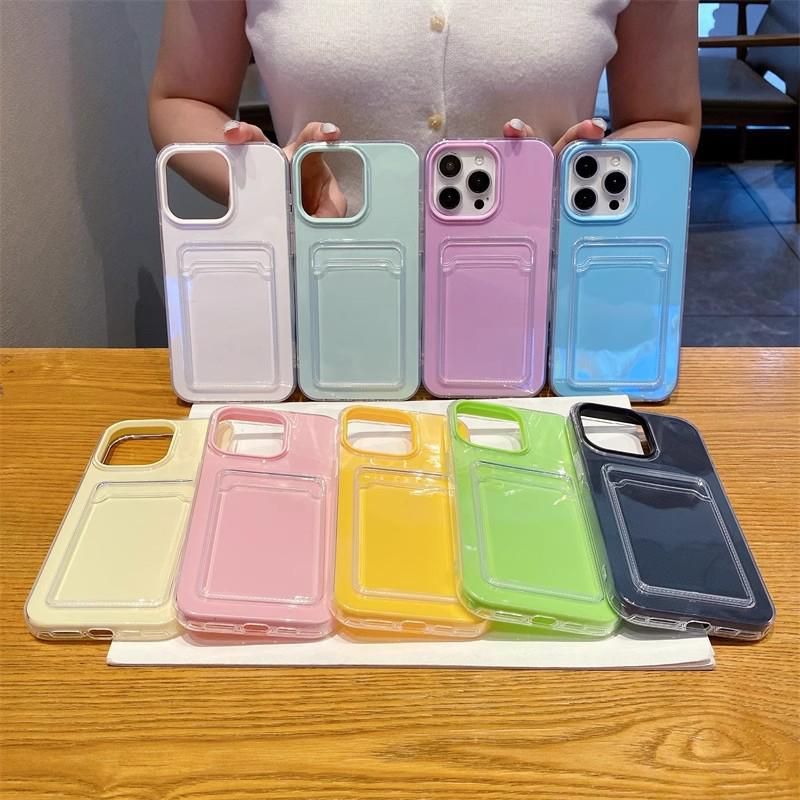 iPhone 17 Pro Jelly Silicone Card Holder Case, Solid Color, Anti-Fall Protection for iPhone 15P/14