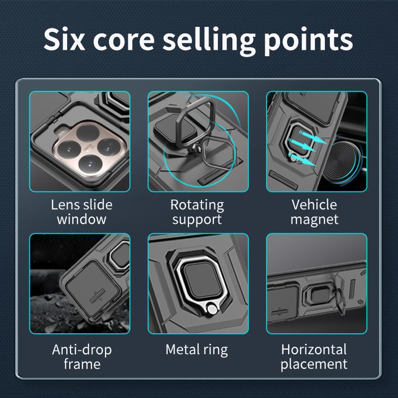 Military Armor Shockproof Slide Lens Protect Cover Fundas For Xiaomi 15T 14T 14 Ultra 13T Pro Case Magnet Car Holder Ring Coque