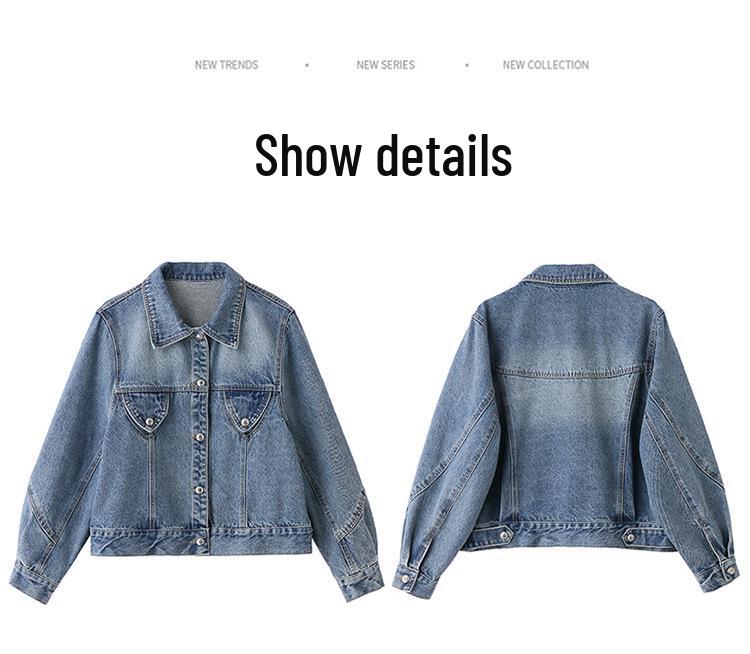 2025 Women's Retro Loose-Fit Denim Jacket with Turn-Down Collar, Long Sleeves