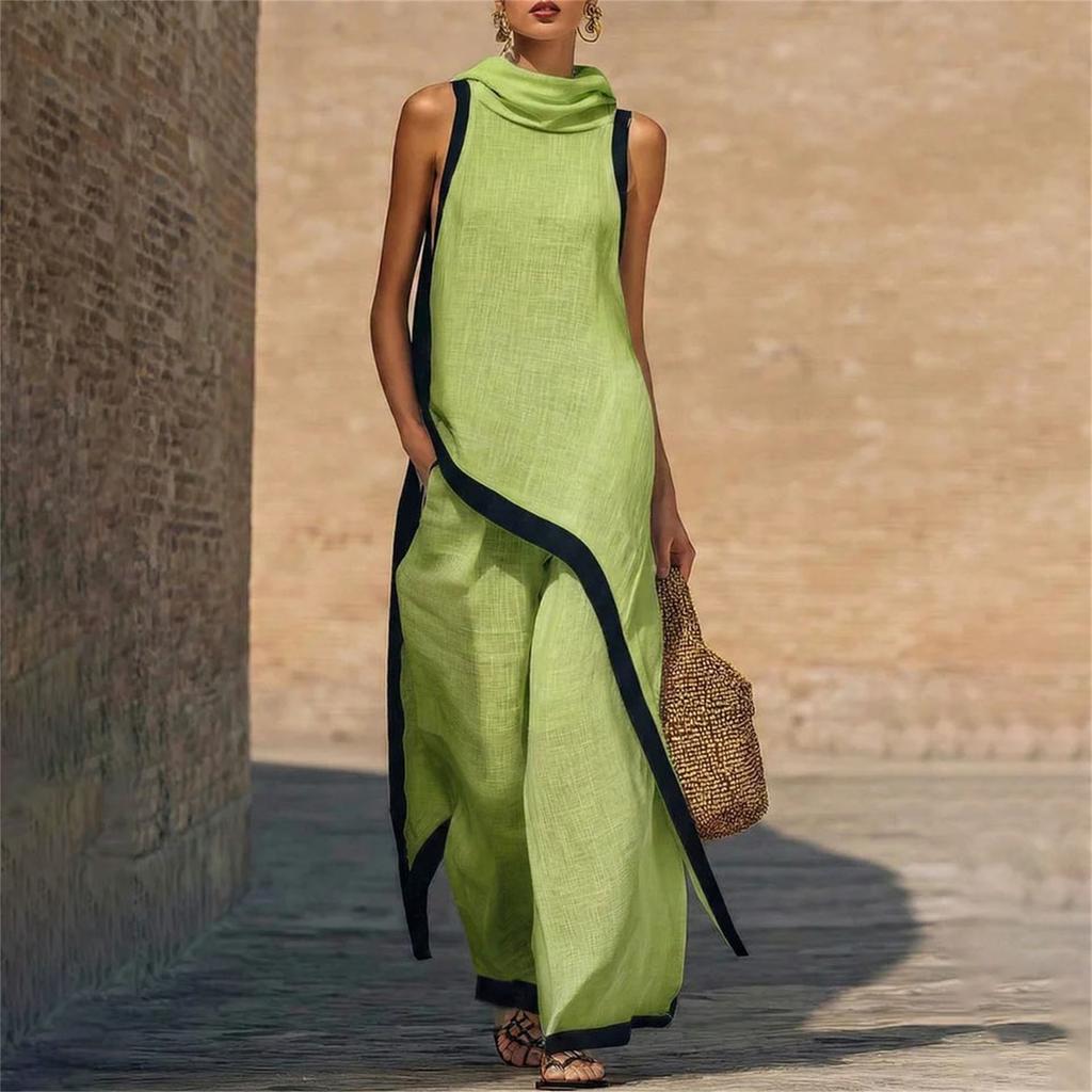 Women's Fashionable Casual Asymmetrical Hooded Sleeveless Top And Pants Two-Piece Set