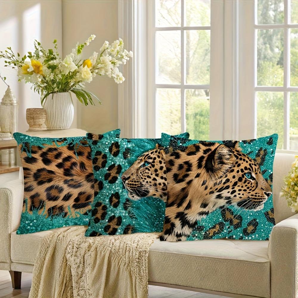 1/4 Stück Wildes Leopardenmuster Kissenbezüge Türkis Braun Safari Tier Dekorative Kissenbezüge für Zuhause Sofa Couch Kissenhülle