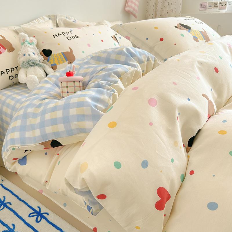 Sleep Grid Cotton Printed Four Piece Set Series - Lolita