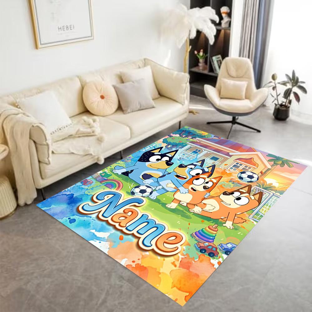 Bluey's Soccer Adventure Personalized Text Area Rug Suitable for Living Rooms Game Room Decorate room Bedrooms Antislip Carpet Anime Office Decor