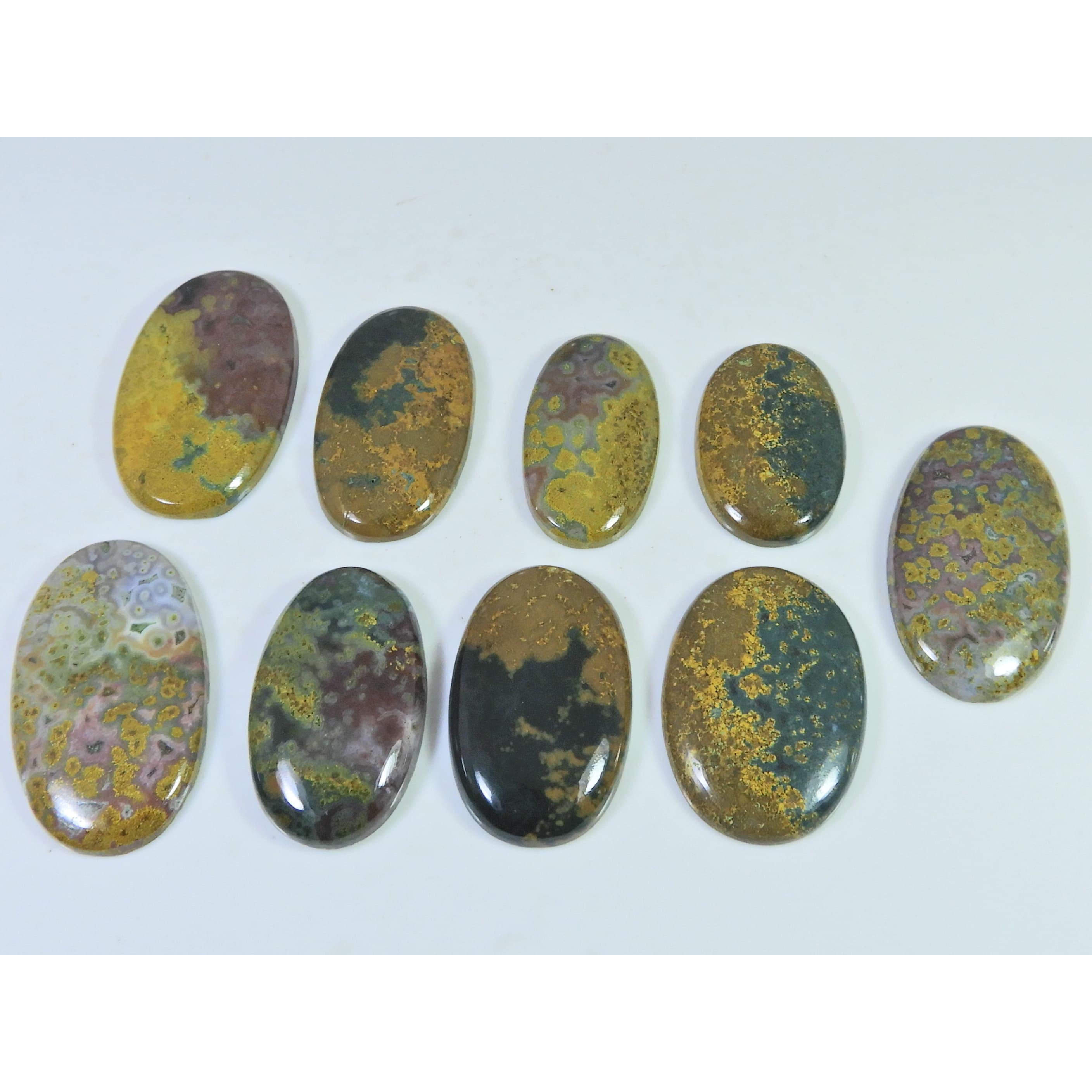 226Cts. Natural Ocean Jasper Oval Cabochon Loose Gemstone 9Pcs Lot 29-35 MM C-1406