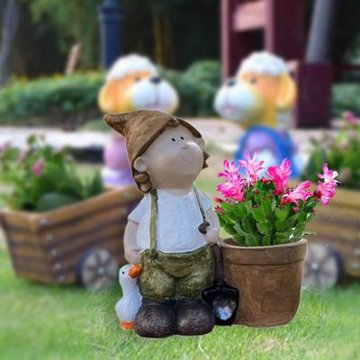 Garden Statue Cute Flower Pot Display Holder Figurine Resin Sculpture for Farmhouse Living