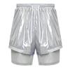 Herren Zweilagige Badeshorts Kordelzug Elastischer Bund Wasserdicht Fitness Schwimmen Sportshorts